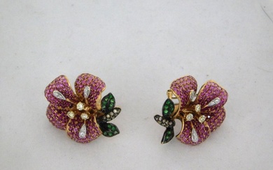 Earrings - 18 kt. Rose gold, White gold Diamond (Natural) - Ruby