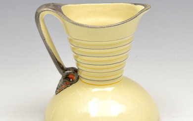 Earthenware pitcher with coloured decoration, executed by Kennemer...