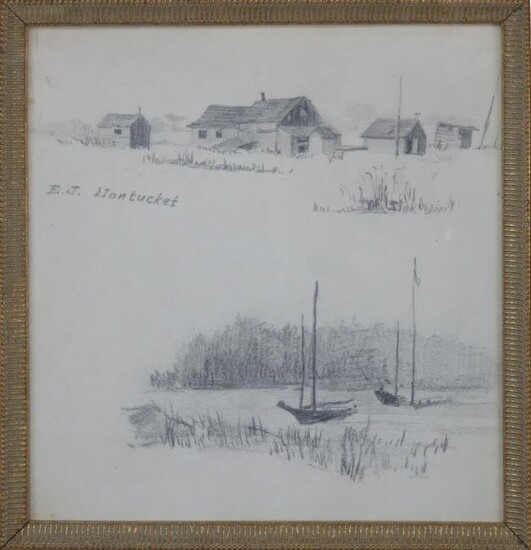 Eastman Johnson Pencil Drawing on Paper "Fishing Shacks, Nantucket"