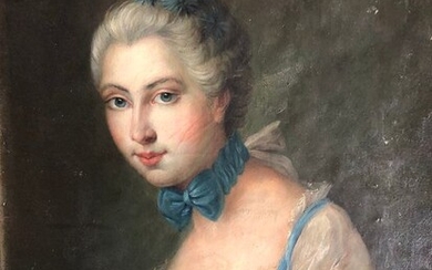Ecole du XIXe - Jeune femme au noeud bleu