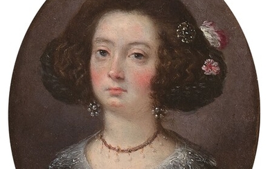 Ecole madrilène, milieu du XVIIe siècle Portrait de femme, la coiffure ornée de fleursHuile sur...