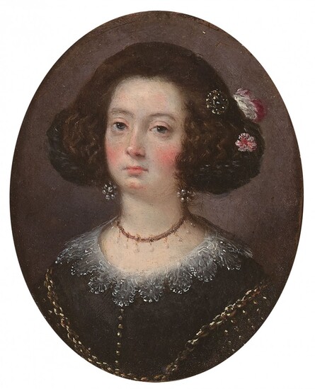 Ecole madrilène, milieu du XVIIe siècle Portrait de femme, la coiffure ornée de fleurs