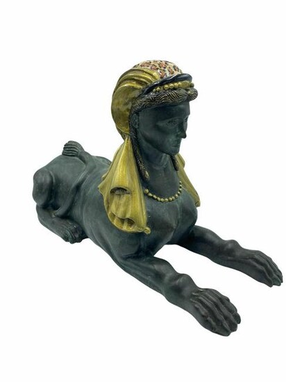 Egyptian Bronze Sphinx with Gold Leaf Accents