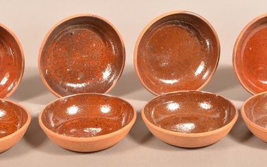 Eight Glazed Redware Pottery Bowls.