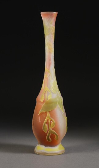 Emile Galle French Four Layer 'Sycamore Tree' Cameo Glass Vase with Elongated Neck, ca. 1910 FD7A