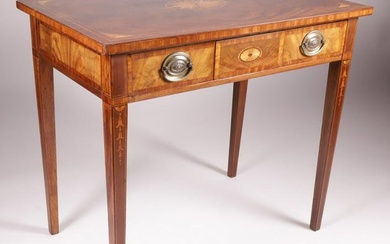 English Figured Mahogany Inlaid One Drawer Writing or Dressing Table, 19th Century