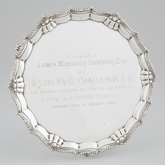 English Silver Shaped Circular Salver, Barker Bros., Birmin
