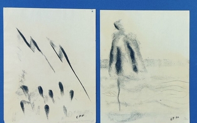 Ernest ENGEL-PAK (1885-1965) Ensemble de trois dessins au fusain monogrammés en bas à droite, l'un...