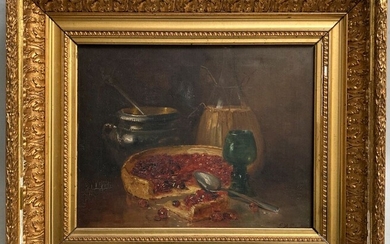 Eugène Henri CAUCHOIS (1850-1911) Nature morte à la tarte Huile sur toile signée en bas...