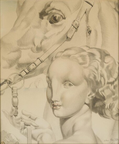 Eugene Robert Pougheon, French 1886-1955 - An Amazon and her horse, 1931; pencil and charcoal on paper, signed, dedicated to 'Robert Foster' and dated '31 lower right, 54 x 44.5 cm (ARR)