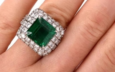Exceptional 13.67ct Emerald Diamond Platinum Estate Cocktail Ring