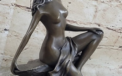 Exquisite Art Deco Bronze Nude Female Figure on Marble Base