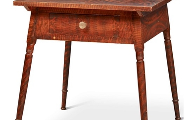 FINE AND RARE PAINT-DECORATED PINE TABLE WITH DRAWER, PENNSYLVANIA, CIRCA 1830