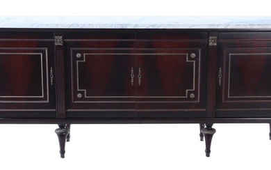 FRENCH MAHOGANY LOUIS XVI STYLE MARBLE TOP SIDEBOARD WITH BRONZE...