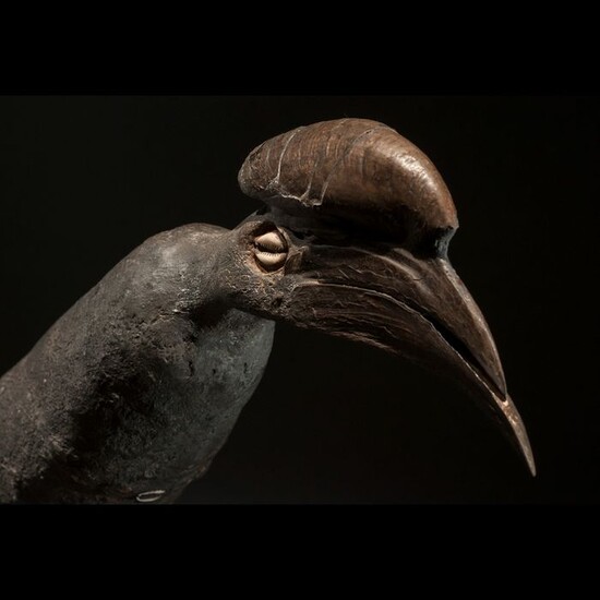 Fetish - Earth, hornbill skull, horsehair... - Vaudou Vodun Tron - fon - Benin