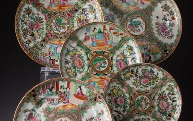 Five Chinese Rose Medallion Plates.