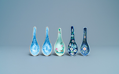 Five Chinese polychrome spoons, 19/20th C.