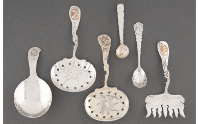 Five George W. Shiebler Etruscan Pattern Silver Serving Pieces (designed 1880)