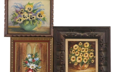 Floral Still Life Oil Paintings, Mid-20th Century