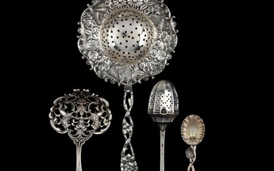 Four Antique Sterling Silver & Silverplate Tea Accessories