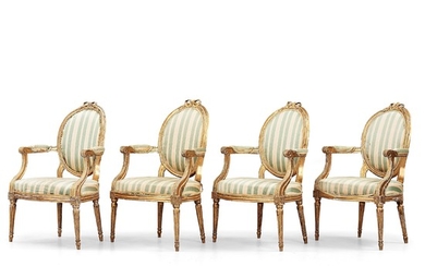 Four late Gustavian armchairs (one French, three Swedish), beginning of the 19th century.
