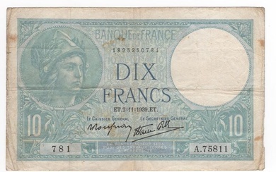 Francia - Banca di Francia - 10 Francs 1939 "Minerva"...