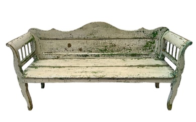 French Green & White Painted Bench 38 1/2"H, 73"L, 21"W