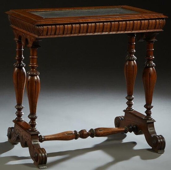 French Henri II Style Carved Walnut Marble Top Console