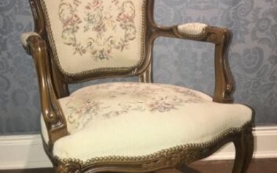 French Louis XV Style Armchair w Tapestry Fabric