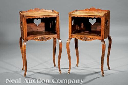French Provincial Carved Walnut Petite Commodes