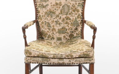 French Provincial Style Hardwood and Upholstered Armchair