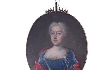 French School (early 18th century), A lady, in James I Stuart style, wearing blue dress