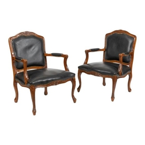 French Style Leather Arm Chairs - Pair