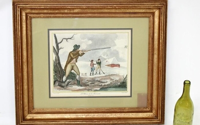 French hand colored hunt scene lithograph
