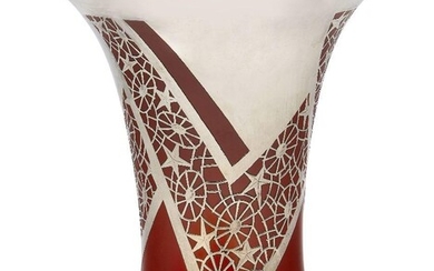 Friedrich Deusch (1855- ) for Rosenthal, Art Deco vase, 1923, Porcelain, silver overlay, Printed Rosenthal mark, painted '547', stamped '1000/1000 Deusch' on the edge of the silver covered foot, 19.5 cm high, neck 18.3 cm diameter