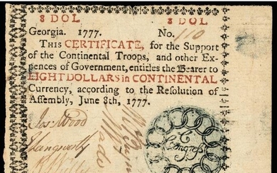 GA. June 8, 1777 $8 Congress Thirteen Links Note