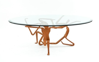 GLASS TOP COFFEE TABLE W/ SCULPTURAL BASE