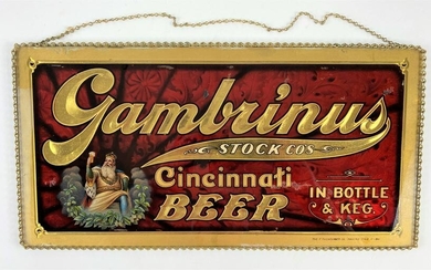 Gambrinus Beer Tin and Glass Advertising Sign