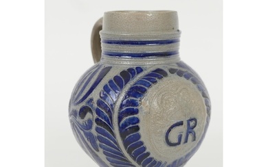 German Westerwald stoneware jug, baluster form moulded with ...