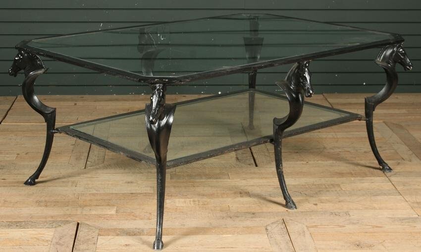 Giacometti Style Cast Iron Horse Motif Table