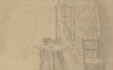Gilbert Spencer, British 1892-1979 - Interior scene, 1927; pencil on paper, signed and dated 'Gilbert Spencer 1927', 40 x 47 cm (ARR)