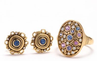 Gold, Diamond, and Gemstone Ring and Earrings, Alex Sepkus
