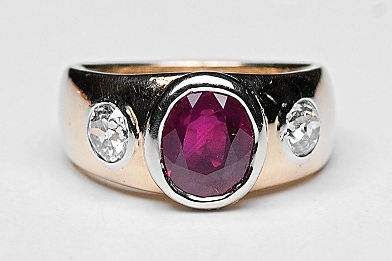Gold, Synthetic Ruby and Diamond Ring