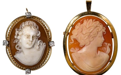 Gold and Carved Shell Cameo Pendants