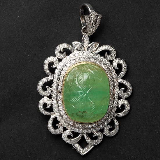 Gold and Diamonds Pendant - combined with Emeralds weight - 57.91 carat