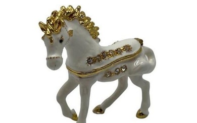 Gold and White Horse Trinket Box