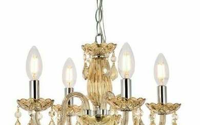 Golden Teak Crystal Chandelier French Pendant Ceiling Mini 4 Lamp Light Fixtures