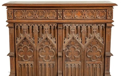 Gothic Style Carved Walnut Two-Door Cabinet