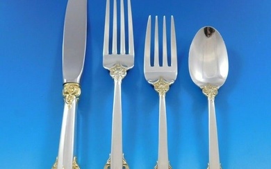 Grande Baroque Gold Accent by Wallace Sterling Silver Flatware for 12 Set 54 pcs