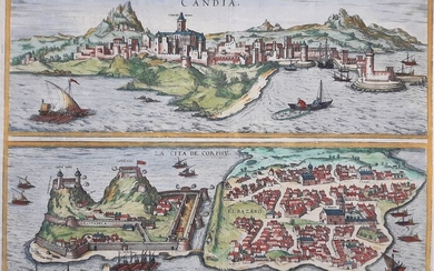 Greece, Kreta Iraklion, Korfoe; G Braun & F Hogenberg - Candia. | La Cita De Corphu - 1597